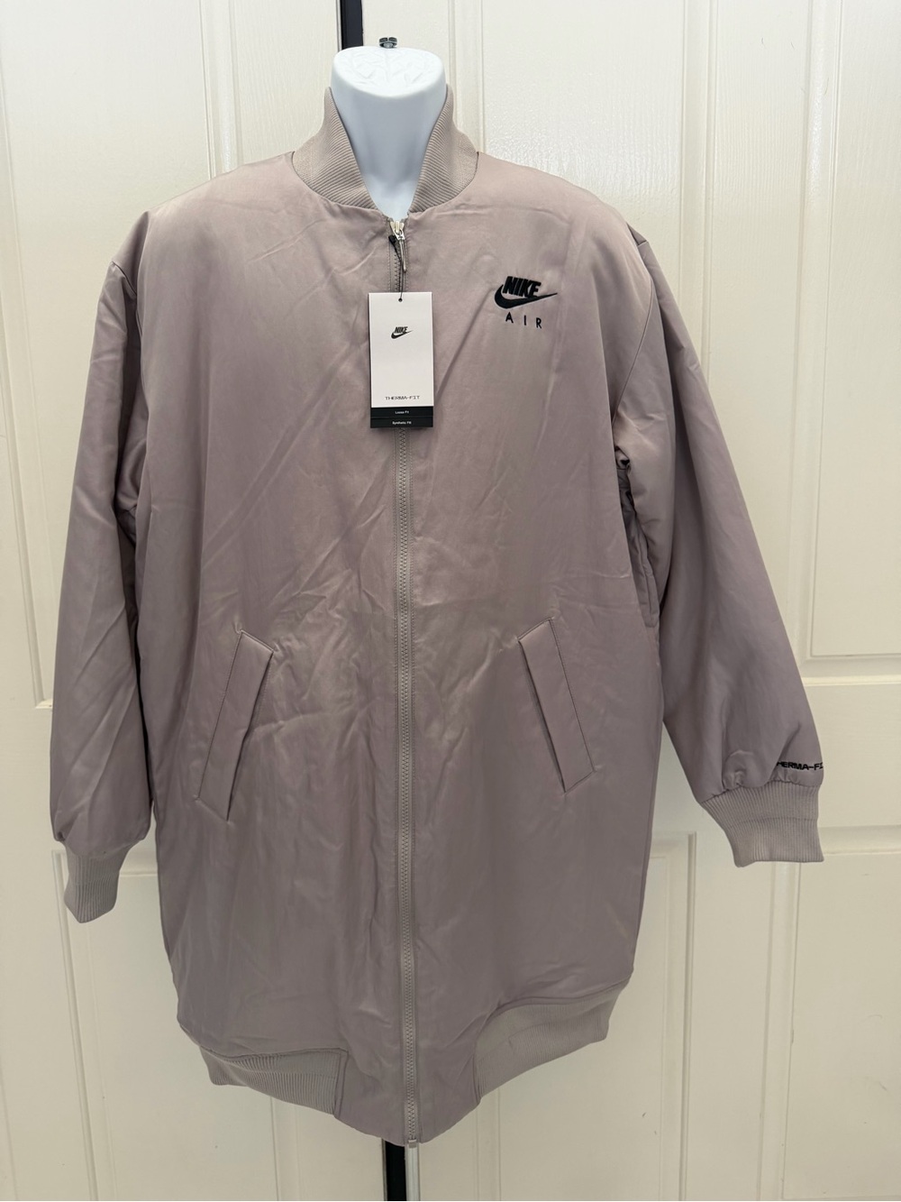 Nike Air Gray Long Bomber Jacket Sz L